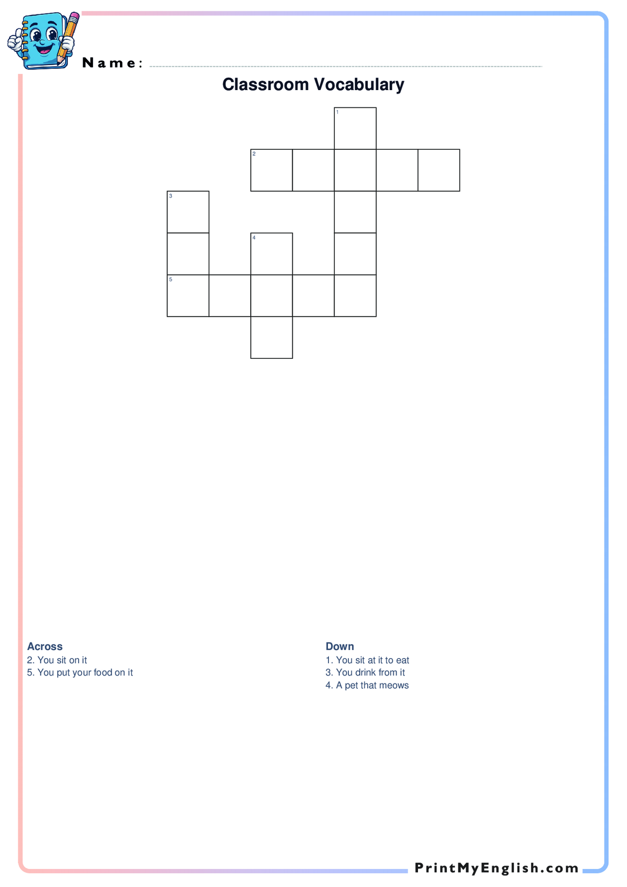A4 portrait worksheet preview: Classroom Vocabulary