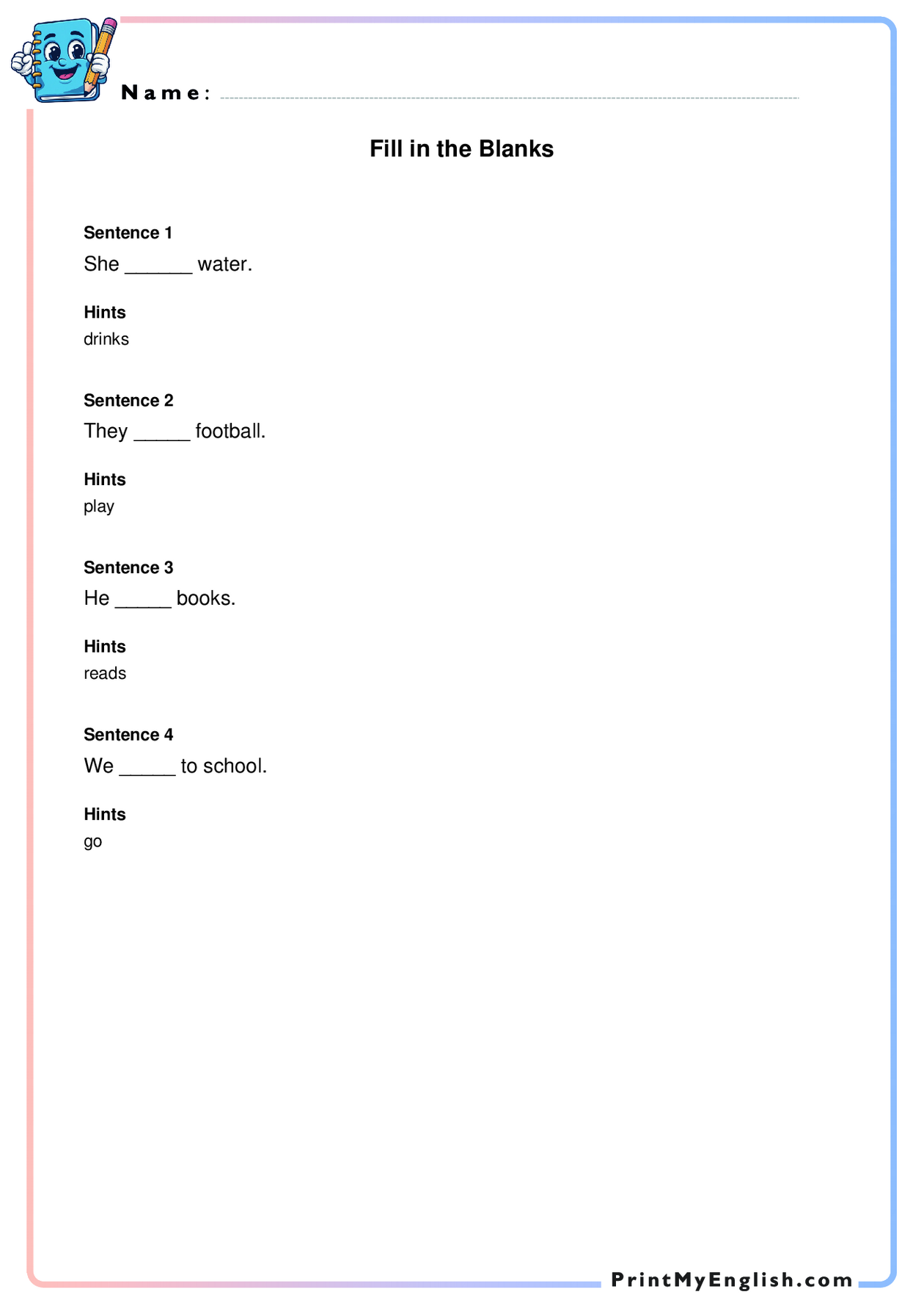 A4 portrait worksheet preview: Fill in the Blanks