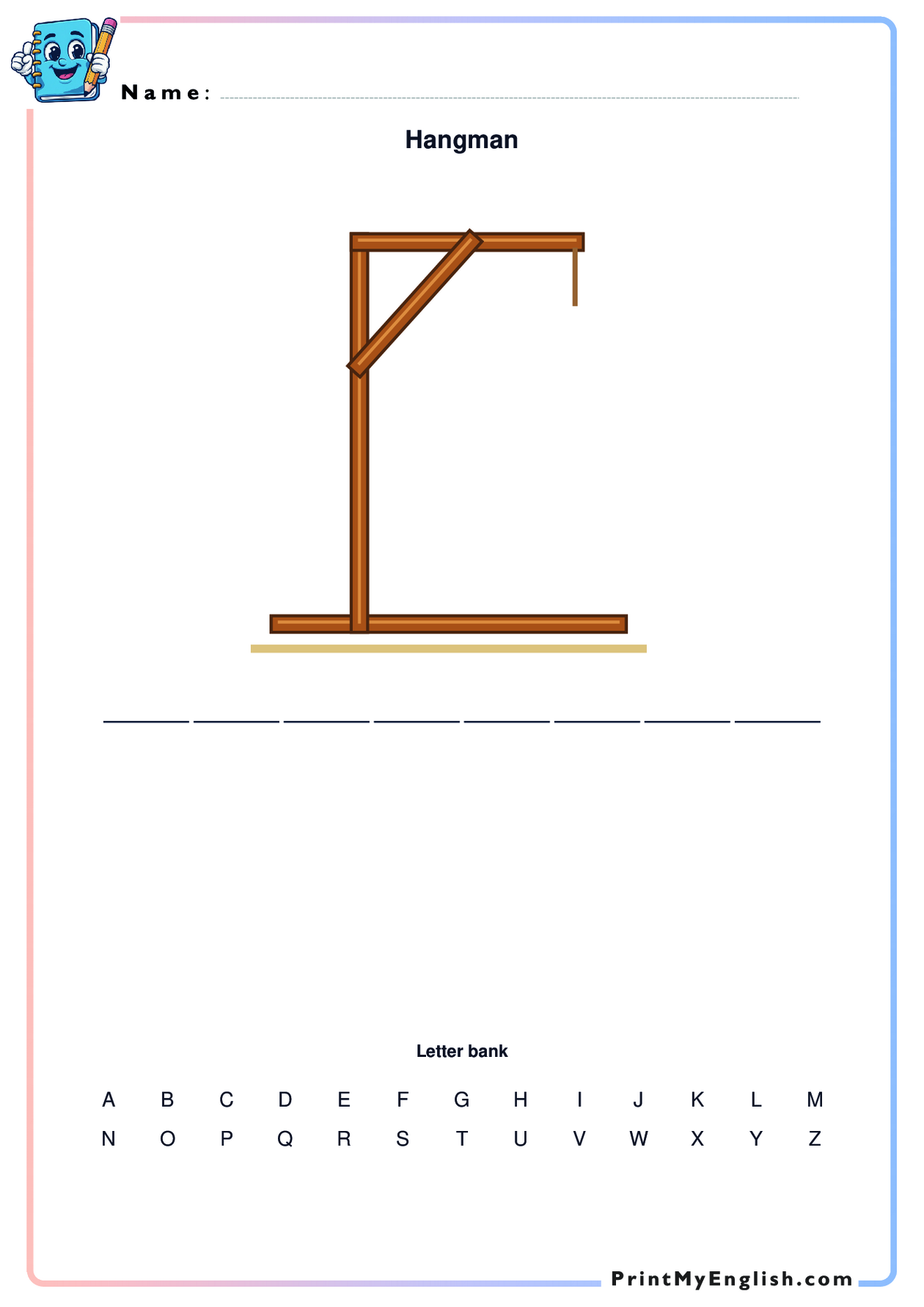A4 portrait worksheet preview: Hangman