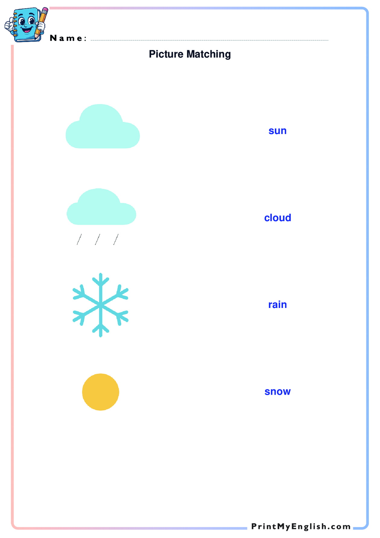 A4 portrait worksheet preview: Picture Matching
