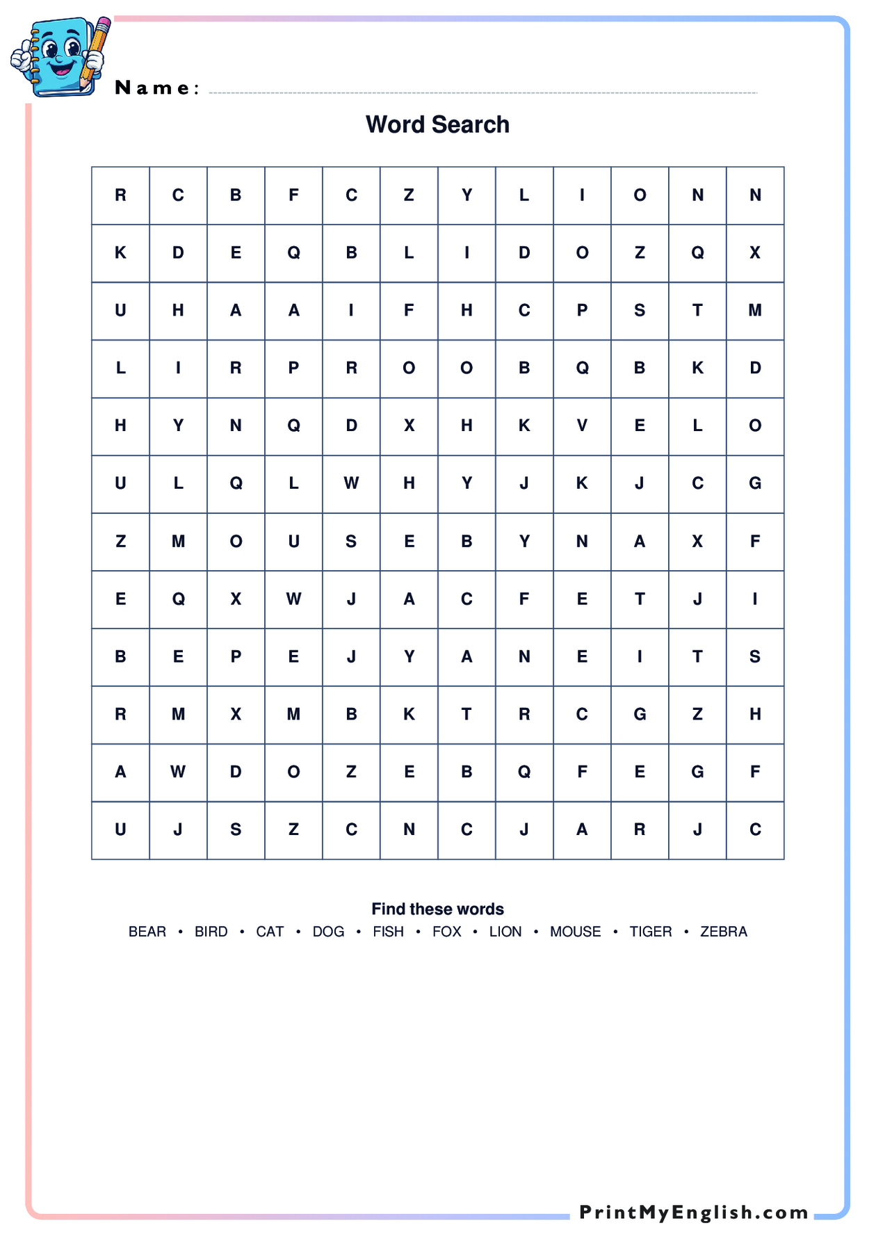 A4 portrait worksheet preview: Word Search