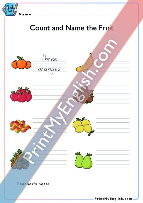 Count and name the fruit