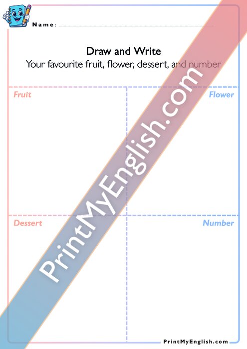 Draw and Write - Favourite fruit, flower, dessert, and number