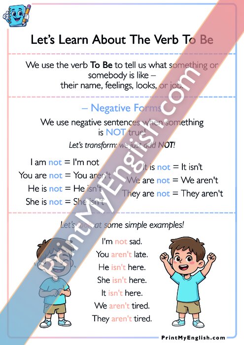 Let's Learn About The Verb To Be - Negative Form