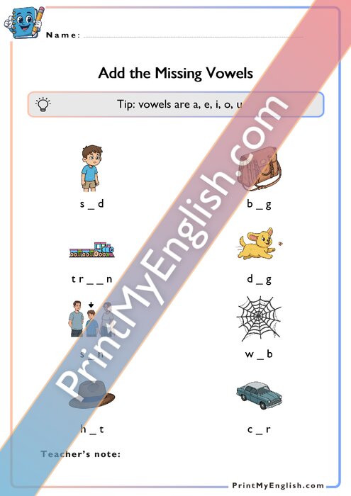 Add the Missing Vowels - Version 2