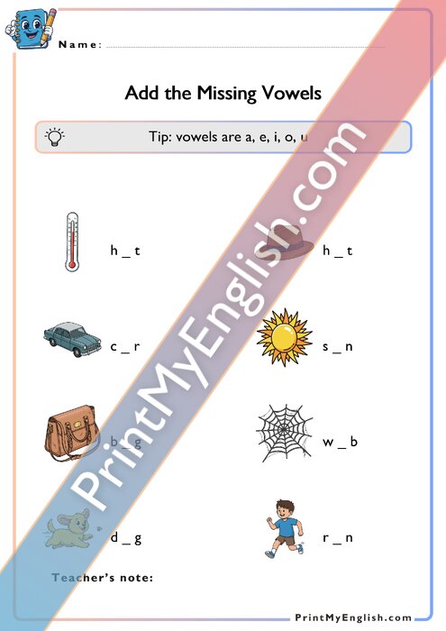 Add the Missing Vowels - Version 3