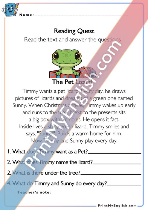 Reading Quest - The Pet Lizard