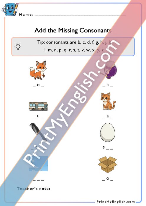 Add the Missing Consonants - Version 2