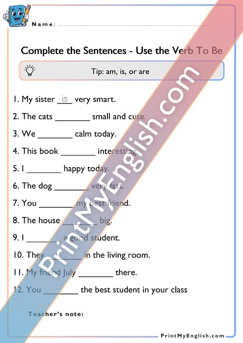 Complete the Sentences - To Be