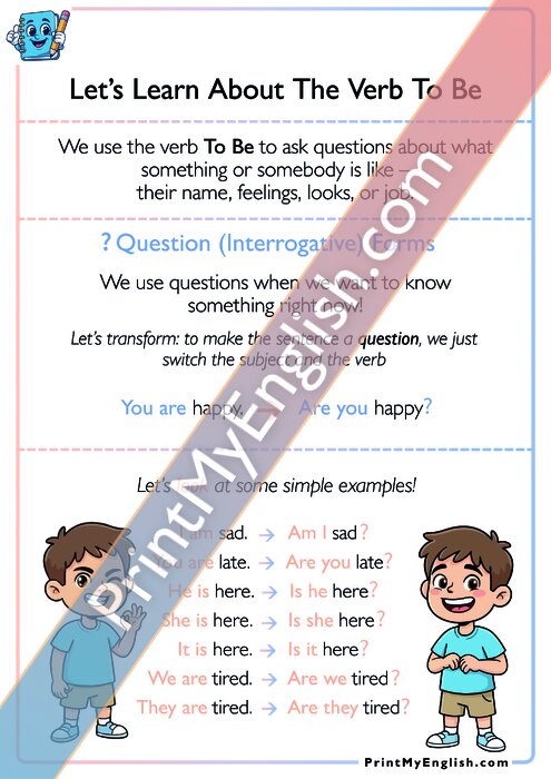 Let's Learn About The Verb To Be - Questions