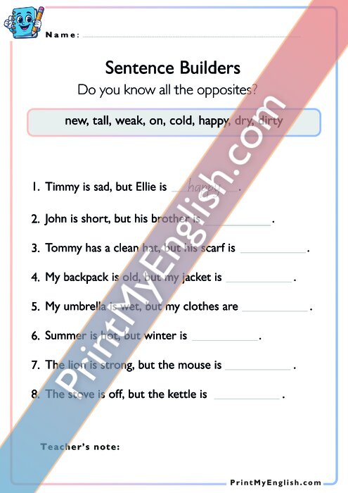 Write the Correct Opposite Word