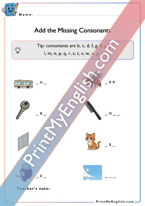 Add the Missing Consonants - Version 3