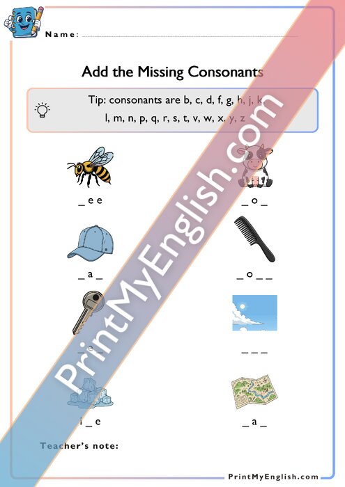 Add the Missing Consonants - Version 5