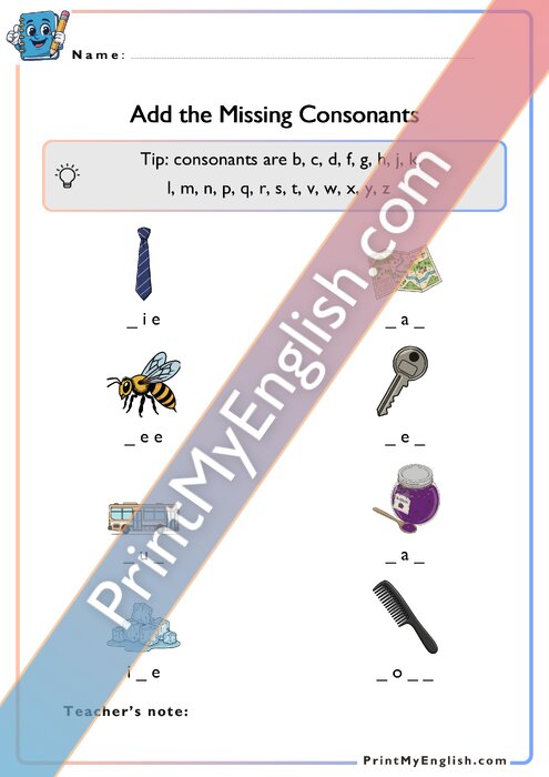 Add the Missing Consonants - Version 6