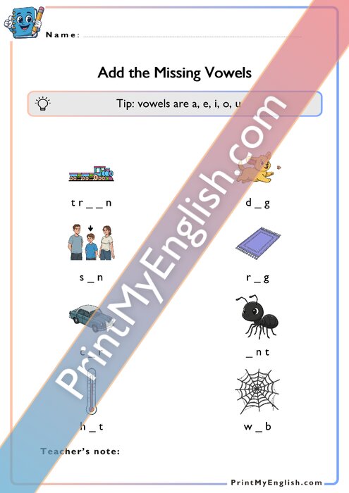 Add the Missing Vowels - Version 4