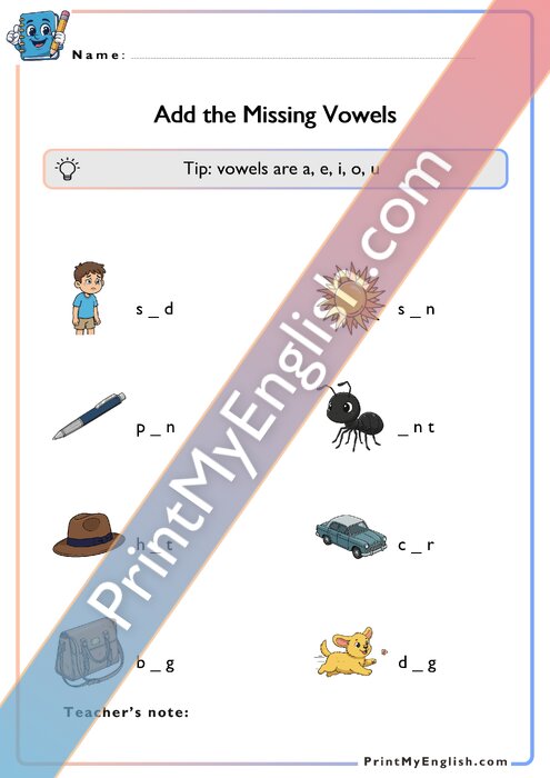 Add the Missing Vowels - Version 5