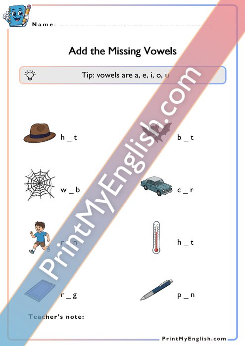 Add the Missing Vowels - Version 7