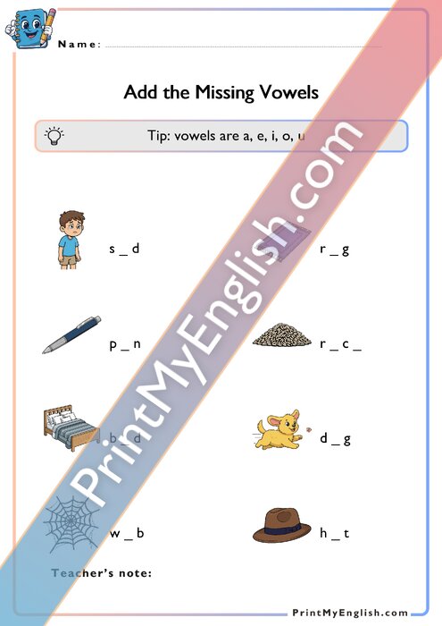 Add the Missing Vowels - Version 8