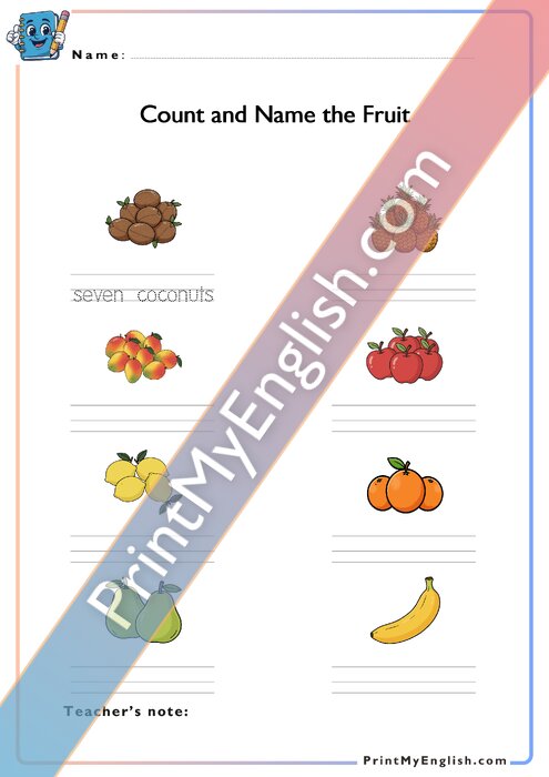 Count and name the fruit