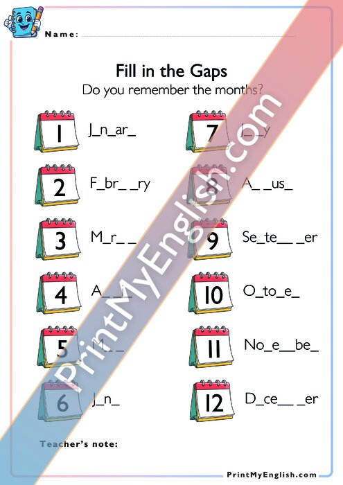 Write the Missing Letters - The  Months