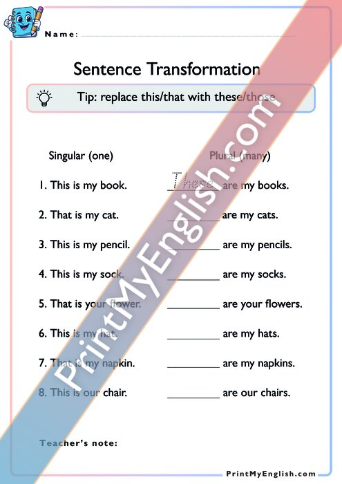 Transform the Sentences - From this/that with these/those