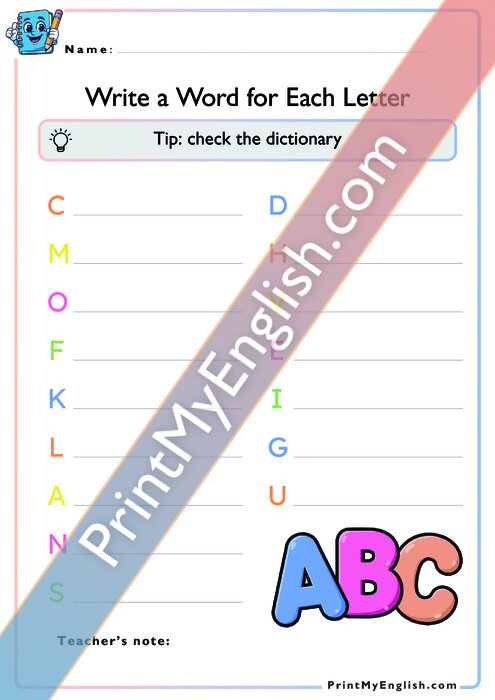 Write a Word for Each Letter