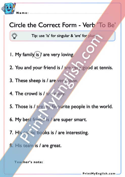 Circle the Correct Answer - To Be