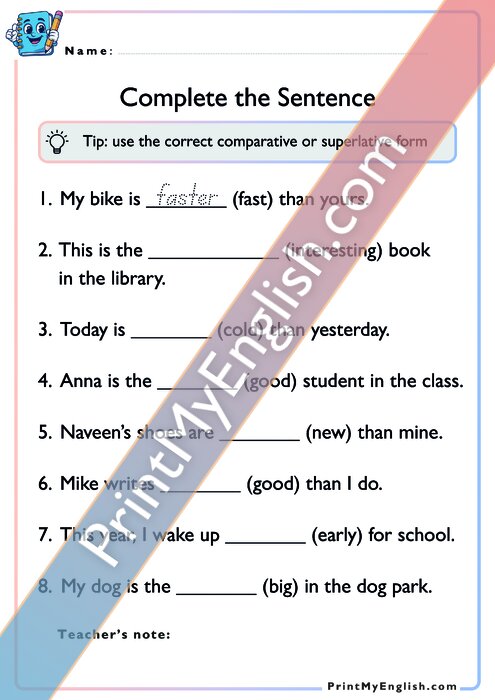 Complete the Sentences - Superlatives