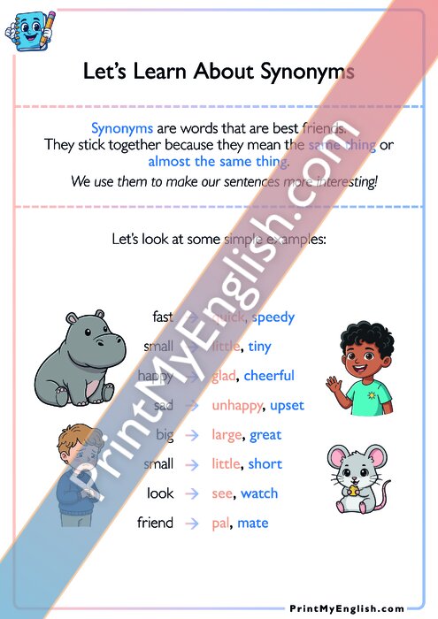 Let's Learn About Synonyms - Version 1