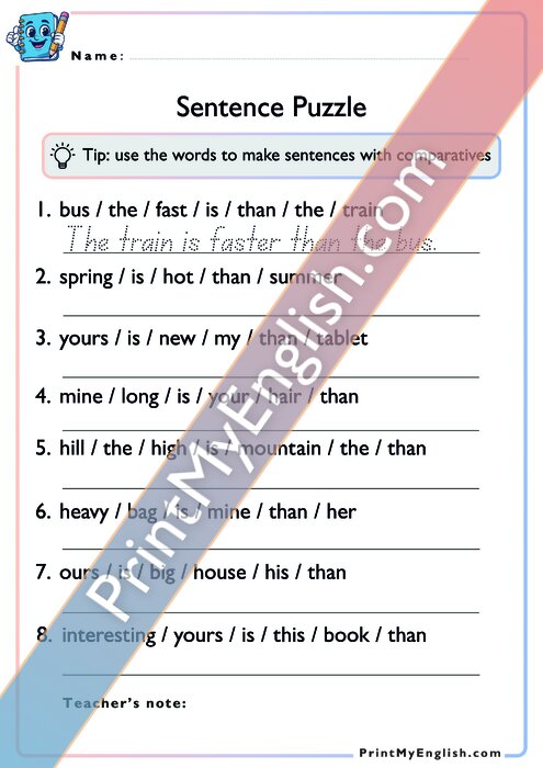 Sentence Puzzle - Comparatives