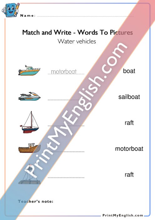 Match and Write - Connect the Words to the Pictures