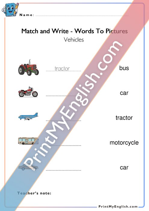 Match and Write - Vehicles