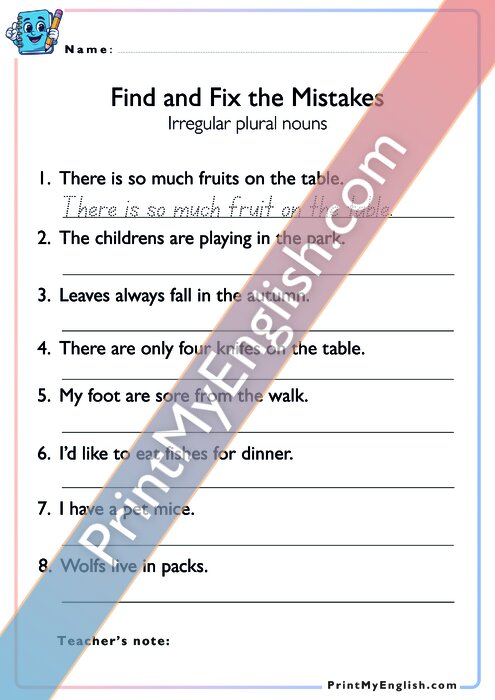 Plural Nouns - Find and Fix the Mistakes