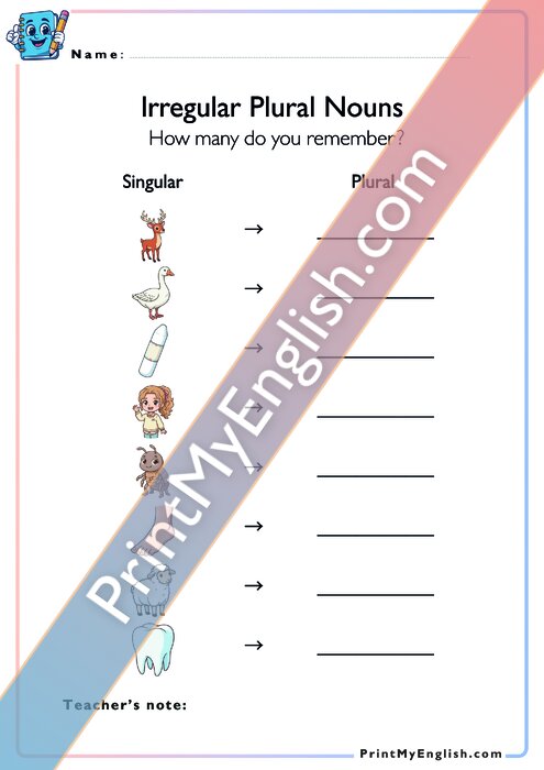 Irregular Plural Nouns - Version 1