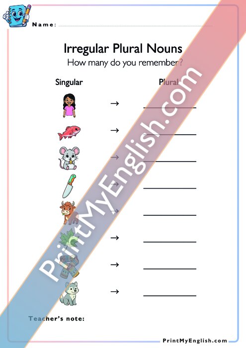 Irregular Plural Nouns - Version 2