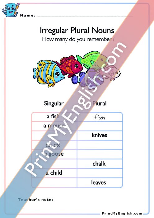 Irregular Plural Nouns - Version 3