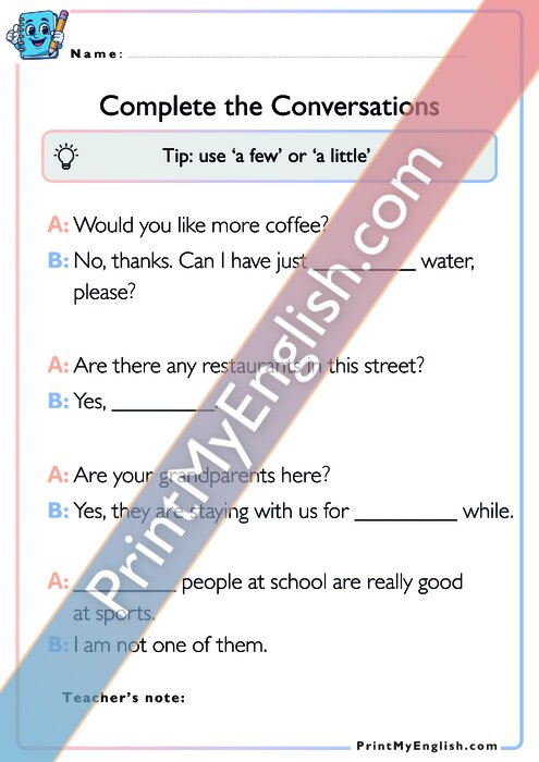 Complete the Conversation - A Few or A Little - Version 1