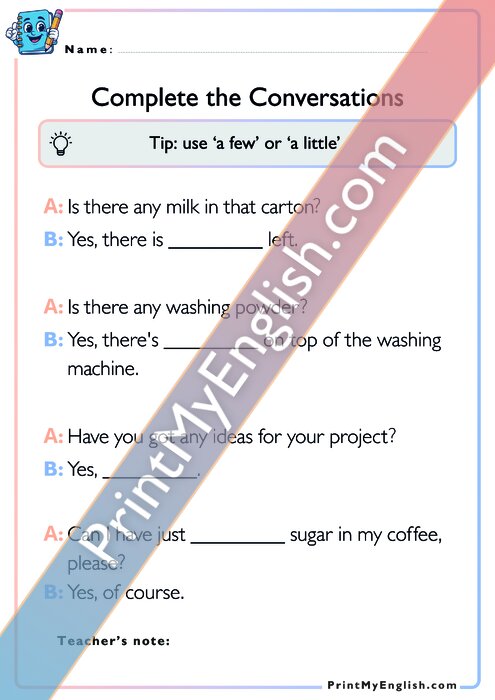 Complete the Conversation - A Few or a Little - Version 2