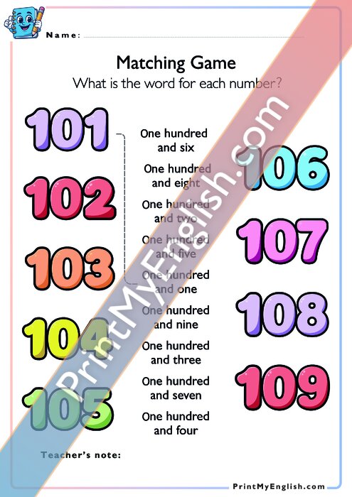 Matching Game 101-109