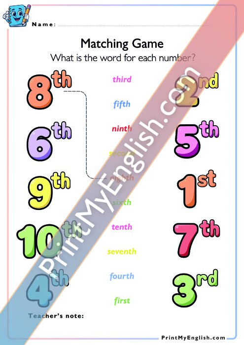 Matching Game - Ordinal Numbers