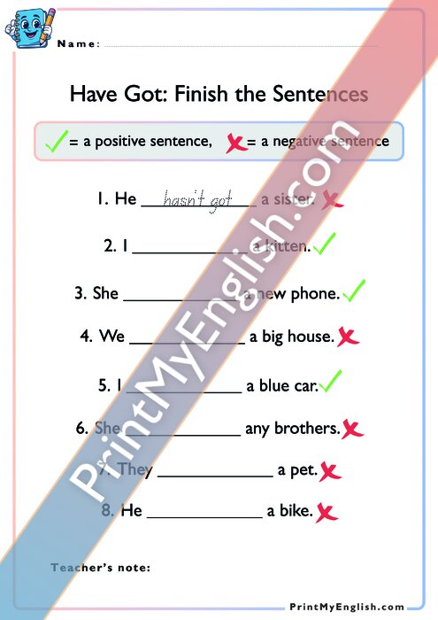 Finish The Sentences - Have got