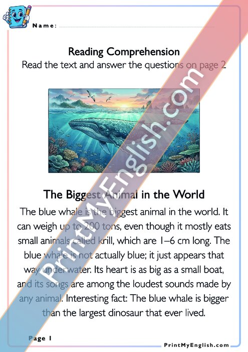 Reading Comprehension - The Biggest Animal in the World