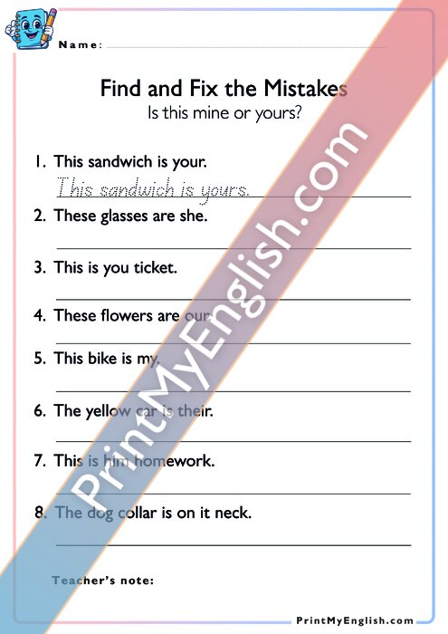 Find and Fix the Mistakes - Pronouns