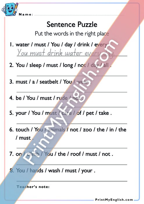 Sentence Puzzle - Must