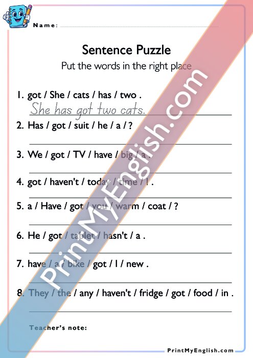 Sentence Puzzle - Have Got vs Has Got