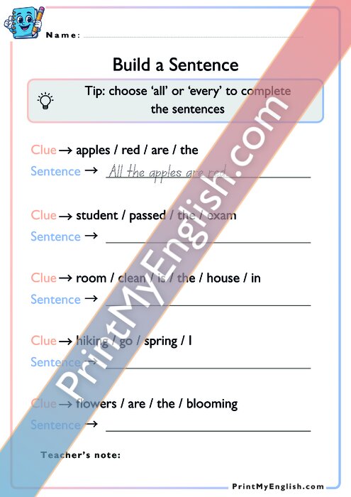 Build a Sentence - All vs Every
