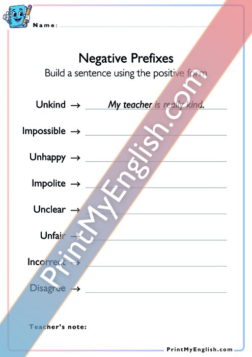 Build a Sentence - Negative Prefixes