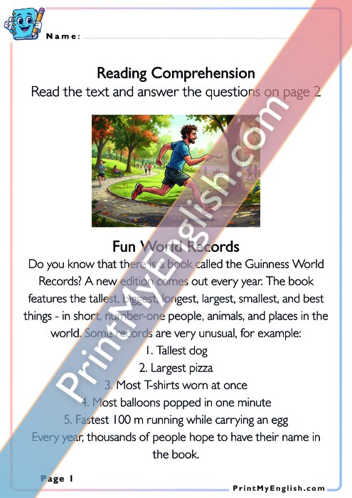 Reading Comprehension - Fun World Records