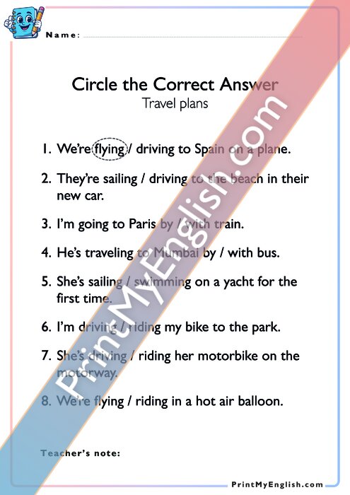 Circle the Correct Answer - Travel Plans