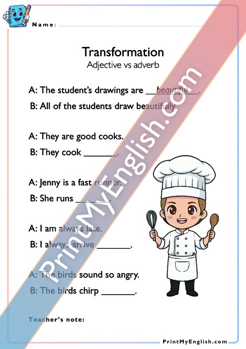 Transformation - Adjective vs Adverb - Version 1